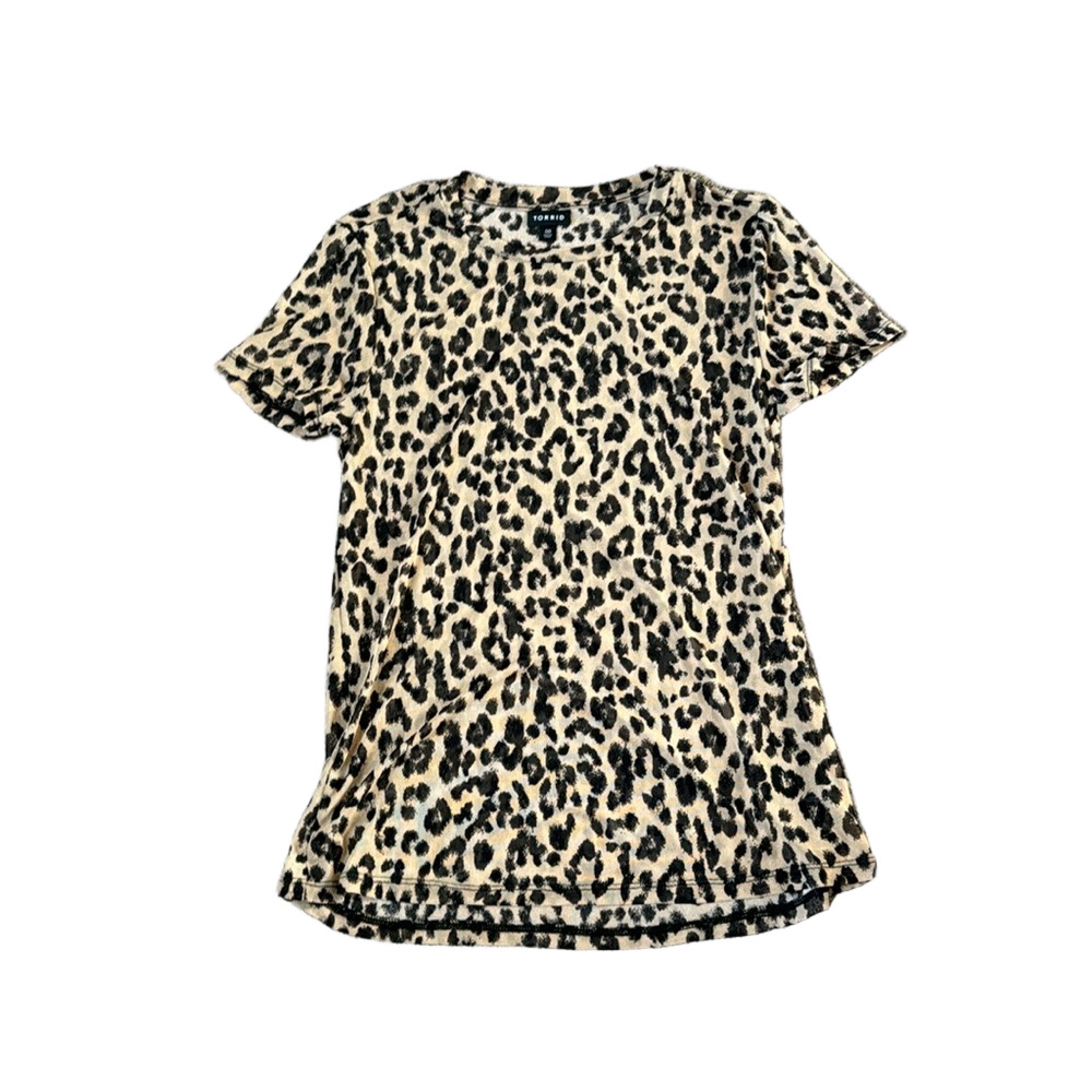 Torrid Leopard Print Sheer Mesh Top Short Sleeve Animal Print SIZE 00
